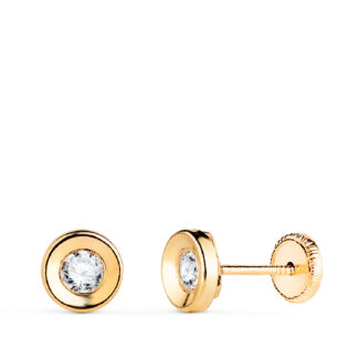 18K PENDIENTES ORO AMARILLO REDONDO CONCAVO CON CIRCONITA, ANCHO: 5,5 MM, CIERRE TUERCA