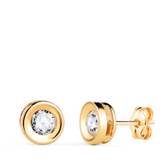 18K PENDIENTES ORO AMARILLO REDONDO CONCAVO CON CIRCONITA, ANCHO: 7 MM, CIERRE PRESION