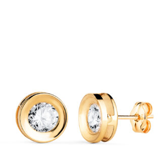 18K PENDIENTES ORO AMARILLO REDONDO CONCAVO CON CIRCONITA, ANCHO: 8 MM, CIERRE PRESION