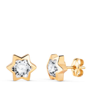 18K PENDIENTES ORO AMARILLO ESTRELLA CON CIRCONITA, MEDIDA: 8X7 MM, CIERRE PRESION