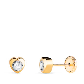 18K PENDIENTES ORO AMARILLO CORAZON CON CIRCONITA, MEDIDA: 5 X 5 MM CIERRE TUERCA