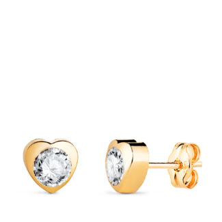 18K PENDIENTES ORO AMARILLO CORAZON CON CIRCONITA, MEDIDA: 6 X 6 MM CIERRE PRESION