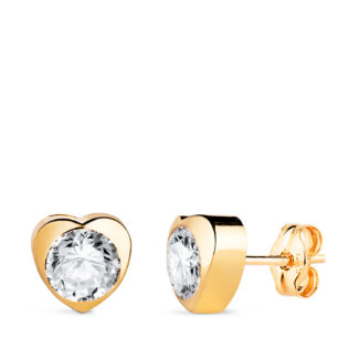 18K PENDIENTES ORO AMARILLO CORAZON CON CIRCONITA, MEDIDA: 7,5 X 7,5 MM CIERRE PRESION