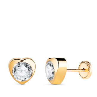18K PENDIENTES ORO AMARILLO CORAZON CON CIRCONITA, MEDIDA: 7,5 X 7,5 MM CIERRE TUERCA