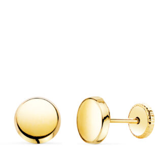 18K PENDIENTES ORO AMARILLO REDONDOS BRILLO 6,5 MM, CIERRE TUERCA