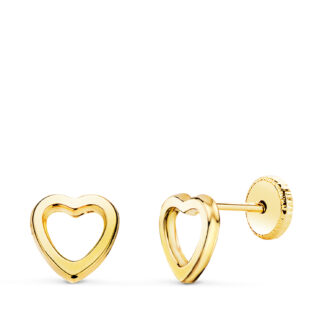 18K PENDIENTES ORO AMARILLO CORAZON CALADO 7X7 MM, CIERRE TUERCA