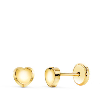 18K PENDIENTES ORO AMARILLO REDONDO CONCAVO EN BRILLO 5X5 MM, CIERRE TUERCA