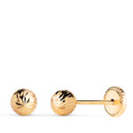 18K PENDIENTES ORO AMARILLO BOLA TALLADA HUECA, ANCHO: 5 MM, CIERRE TUERCA
