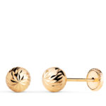 18K PENDIENTES ORO AMARILLO BOLA TALLADA HUECA, ANCHO: 6 MM, CIERRE TUERCA