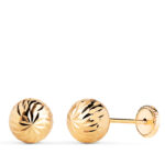 18K PENDIENTES ORO AMARILLO BOLA TALLADA HUECA, ANCHO: 7 MM, CIERRE TUERCA