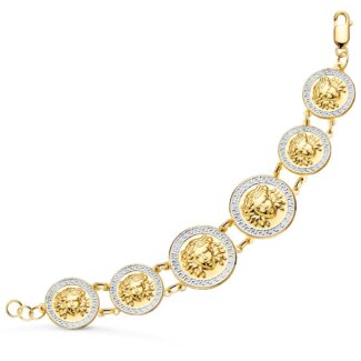 18K PULSERA ORO BICOLOR CON MEDUSAS DE 25 Y 20 MM EN BRILLO LARGO 20,5 CM