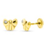 9K PENDIENTES ORO AMARILLO MARIPOSA DIAMANTES 0,016 CTS SI-H 6X5 MM TUERCA