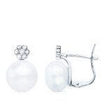 18K PENDIENTES ORO BLANCO DIAMANTES LABORATORIO 0,06 QTS G-VS2, PERLA 9 MM, MEDIDA: 13X9 MM CIERRE CATALAN