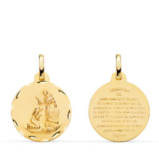 18K MEDALLA ORO AMARILLO BENDICION DE SAN FRANCISCO TALLADA, DIAMETRO 18 MM