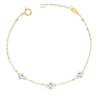 18K PULSERA ORO BICOLOR CHATON DE 3 ROMBOS CON DIAMANTES LABORATORIO 0,045 QTS, VS2-G, LARGO: 17CM