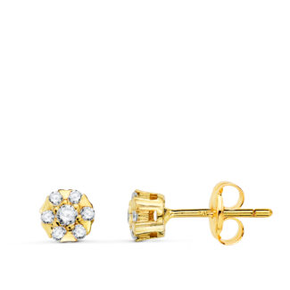 18K PENDIENTES ORO AMARILLO CHATON 14 DIAMANTES LABORATORIO 0,254 QTES VS2-G, MEDIDA: 5 X 5 MM, PRESION