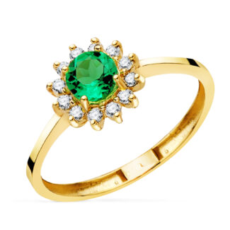 18K SORTIJA O,AMARILLO CON ESMERALDA RECRISTALIZADA 5 MM 0,48 QT Y DIAMANTES LABORATORIO 0,17QT, G - VS2