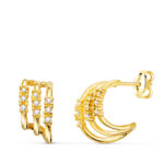 18K PENDIENTES ORO AMARILLO TRES BANDAS CON DIAMANTES LABORATORIO 0,090 QTS VS2-G, 11X6 MM CIERRE PRESION