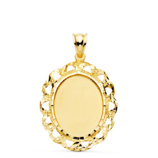 18K PLACA CHAPA CERCO ORO AMARILLO FILIGRANA TALLADO 33X25 MM PLACA CHAPA GRABAR 21X16 MM