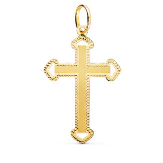 18K CRUZ ORO AMARILLO SIN CRISTO TALLADA Y MATIZADA 35X22 MM