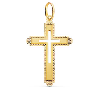 18K CRUZ ORO AMARILLO SIN CRISTO TALLADA Y MATIZADA 35X22 MM