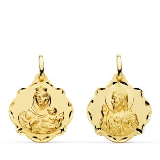 18K ESCAPULARIO ORO AMARILLO VIRGEN DEL CARMEN Y CORAZON DE JESUS 20 MM