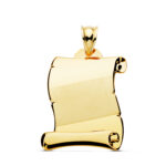 18K PLACA CHAPA PERGAMINO ORO AMARILLO LISO BRILLO BANDA DIAGONAL MATIZADA 26X23 MM