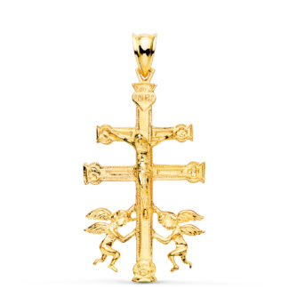 18K CRUZ ORO AMARILLO CARAVACA CON CRISTO, 36 X 22 MM
