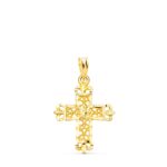 18K CRUZ ORO AMARILLO FILIGRANA BORDES TALLADOS, 22X19 MM