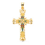 18K CRUZ ORO AMARILLO VIDRIERA CATEDRAL BORDES TALLADOS, 40X25 MM