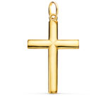 18K CRUZ ORO AMARILLO LISA MACIZA MEDIO PALO REDONDO BRILLO 38 X 24 MM