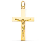 18K CRUZ ORO AMARILLO CRISTO MACIZA PALO RECTANGULAR BRILLO 38 X 24 MM