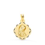 18K MEDALLA ORO AMARILLO VIRGEN NIÑA PERFIL PANDERETA TALLADA 19X16 MM