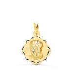18K MEDALLA ORO AMARILLO VIRGEN NIÑA PERFIL PANDERETA TALLADA 19X16 MM
