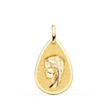 18K MEDALLA ORO AMARILLO VIRGEN NIÑA GOTA EN BRILLO Y MATE 23X15 MM