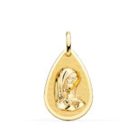 18K MEDALLA ORO AMARILLO VIRGEN NIÑA GOTA EN BRILLO Y MATE 23X15 MM