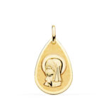 18K MEDALLA ORO AMARILLO VIRGEN NIÑA GOTA EN BRILLO Y MATE 23X15 MM