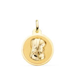 18K MEDALLA ORO AMARILLO VIRGEN NIÑA EN BRILLO 20 MM