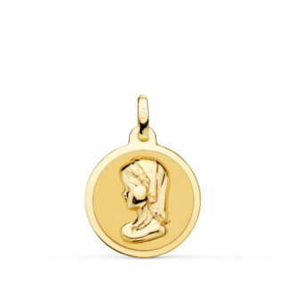 18K MEDALLA ORO AMARILLO VIRGEN REZANDO EN BRILLO 18 MM
