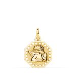 18K MEDALLA ORO AMARILLO OCTOGONAL ANGELITO BURLON BRILLO Y MATE 14X14 MM