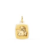 18K MEDALLA ORO AMARILLO TONEL ANGELITO BURLON BRILLO Y MATE 19X13 MM