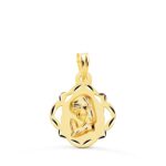 18K MEDALLA ORO AMARILLO VIRGEN NIÑA PANDERETA CALADA 19X16 MM