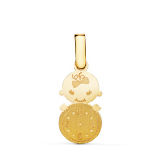 18K COLGANTE ORO AMARILLO NIÑA CON RELOJ. MEDIDA: 18 X 11 MM