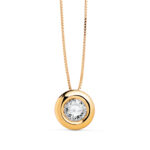 18K GARGANTILLA ORO AMARILLO CHATON 8MM DIAMANTE LABORATORIO 5 MM 0,325 QTS. G-VS2. CADENA 42CM