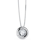 18K GARGANTILLA ORO BLANCO CHATON 8MM DIAMANTE LABORATORIO 5 MM 0,325 QTS. G-VS2. CADENA 42CM