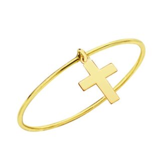 18K SORTIJA OR OMARILLO ARO LISO ANCHO 0,5 MM CON COLGANTE DE CRUZ 7,5 X 5 MM