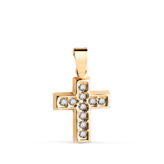 18K CRUZ ORO AMARILLO CON CIRCONITAS BLANCAS. MEDIDA: 13,5 X 10 MM