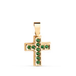 18K CRUZ ORO AMARILLO CON CIRCONITAS VERDES. MEDIDA: 13,5 X 10 MM