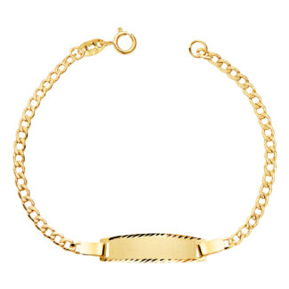 18K ESCLAVA ORO AMARILLO BARBADA HUECA. ANCHO: 2,5MM. PLACA CHAPA: 22X6MM. LARGO 14-5 CM