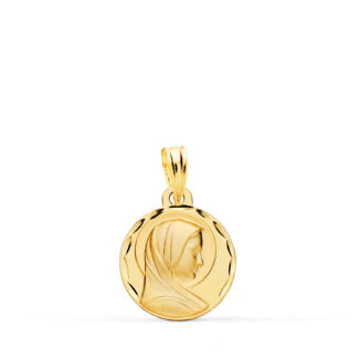9K MEDALLA ORO AMARILLO MARIA FRANCESA PERFIL TALLADA. 14 MM